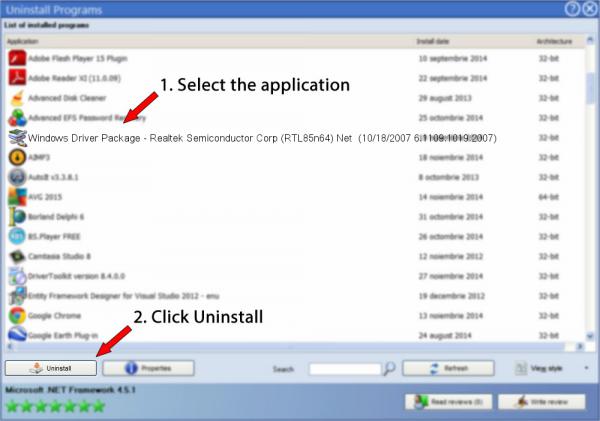 Uninstall Windows Driver Package - Realtek Semiconductor Corp (RTL85n64) Net  (10/18/2007 6.1109.1019.2007)