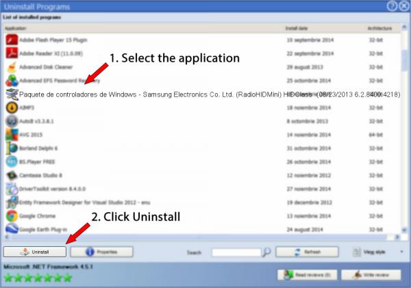 Uninstall Paquete de controladores de Windows - Samsung Electronics Co. Ltd. (RadioHIDMini) HIDClass  (08/23/2013 6.2.8400.4218)